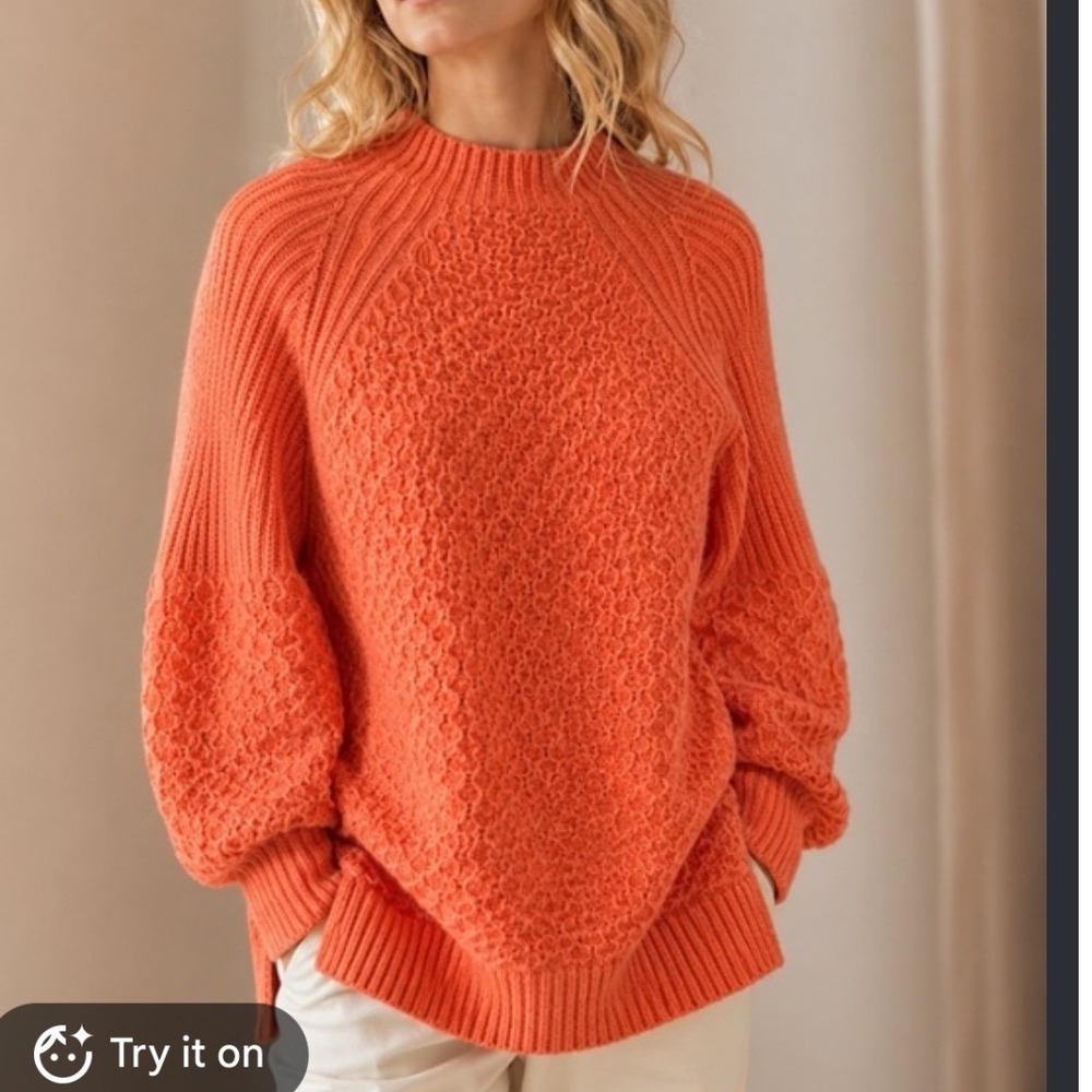 Anthropologie | Orange Alpaca Blend Honeycomb Chunky Mock Neck Knit Sweater, XS